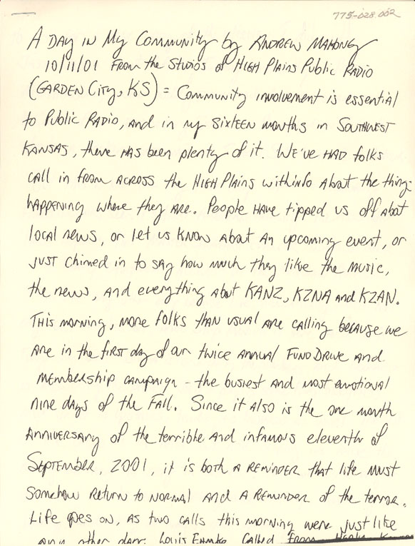 Letter from Finney County, Kansas