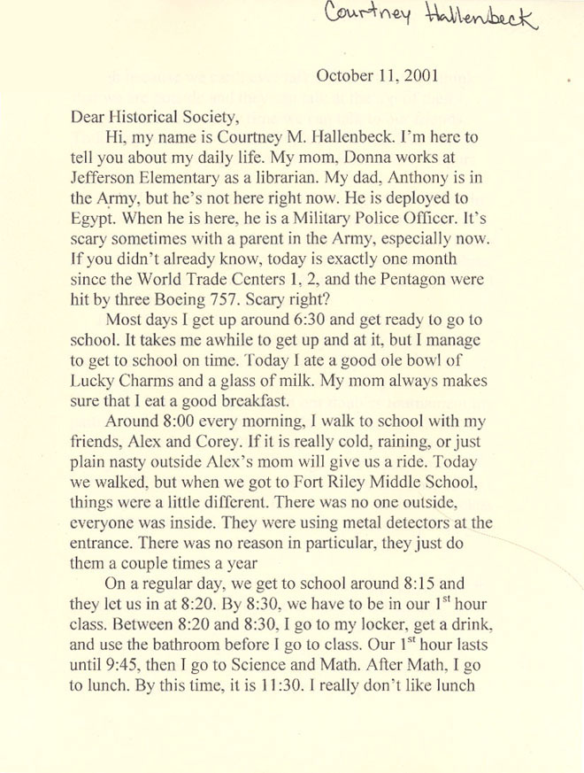 Letter from Geary County, Kansas