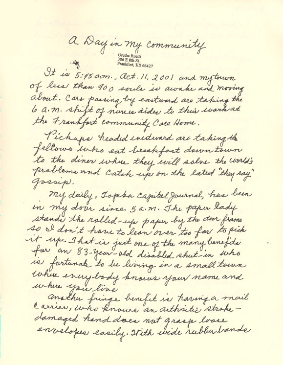 Letter from Marshall County, Kansas