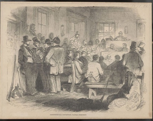 Drawing of a session of the 1855 Topeka Constitutional Convention, from "Frank Leslie's Illustrated Newspaper," December, 15, 1855